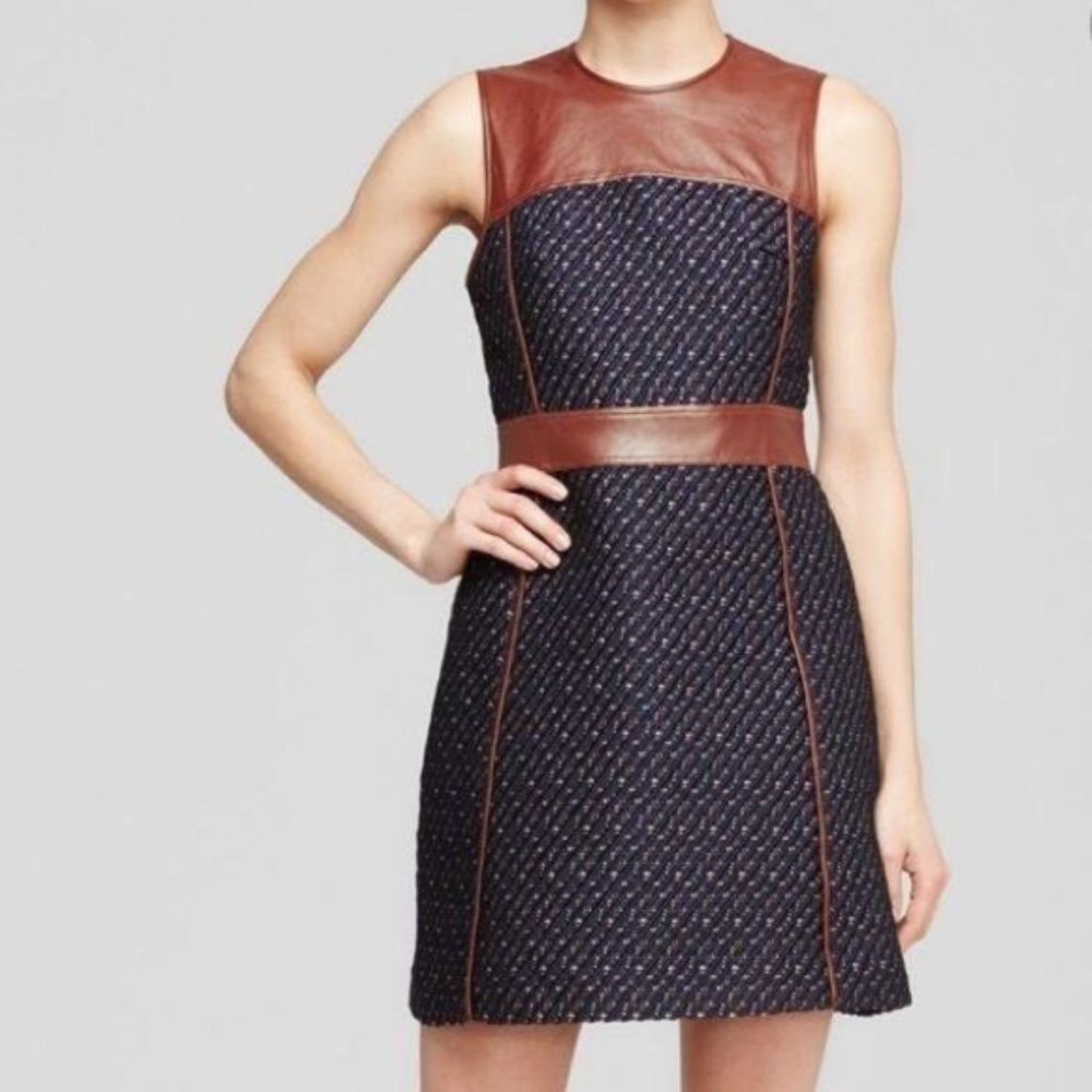 Mixed textile, structured work dress